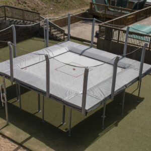 A photo of the 14' by 14' super quad trampoline.