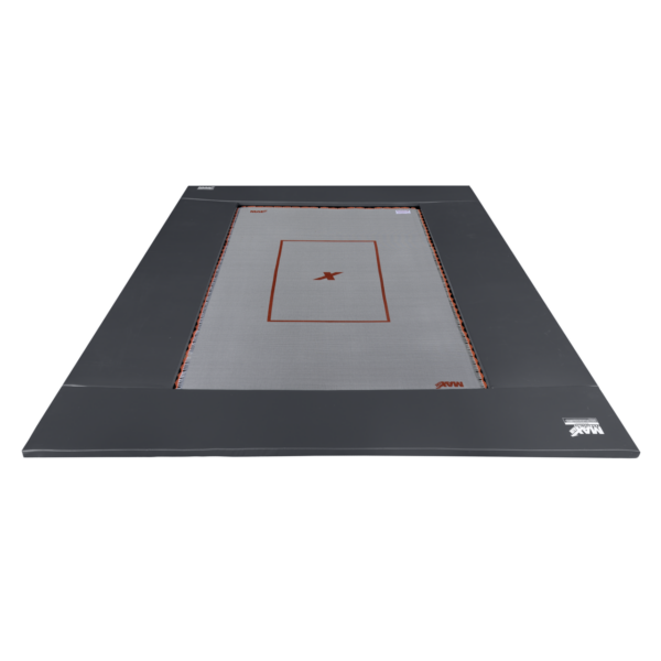 Gray on gray pads and bed with MaxAir Trampolines markings.
