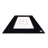 A portrait view of a competition sized trampoline.