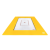 Standard inground golden yellow MaxAir Trampolines Olympic-sized Fly Bed in white with red MaxAir markings.